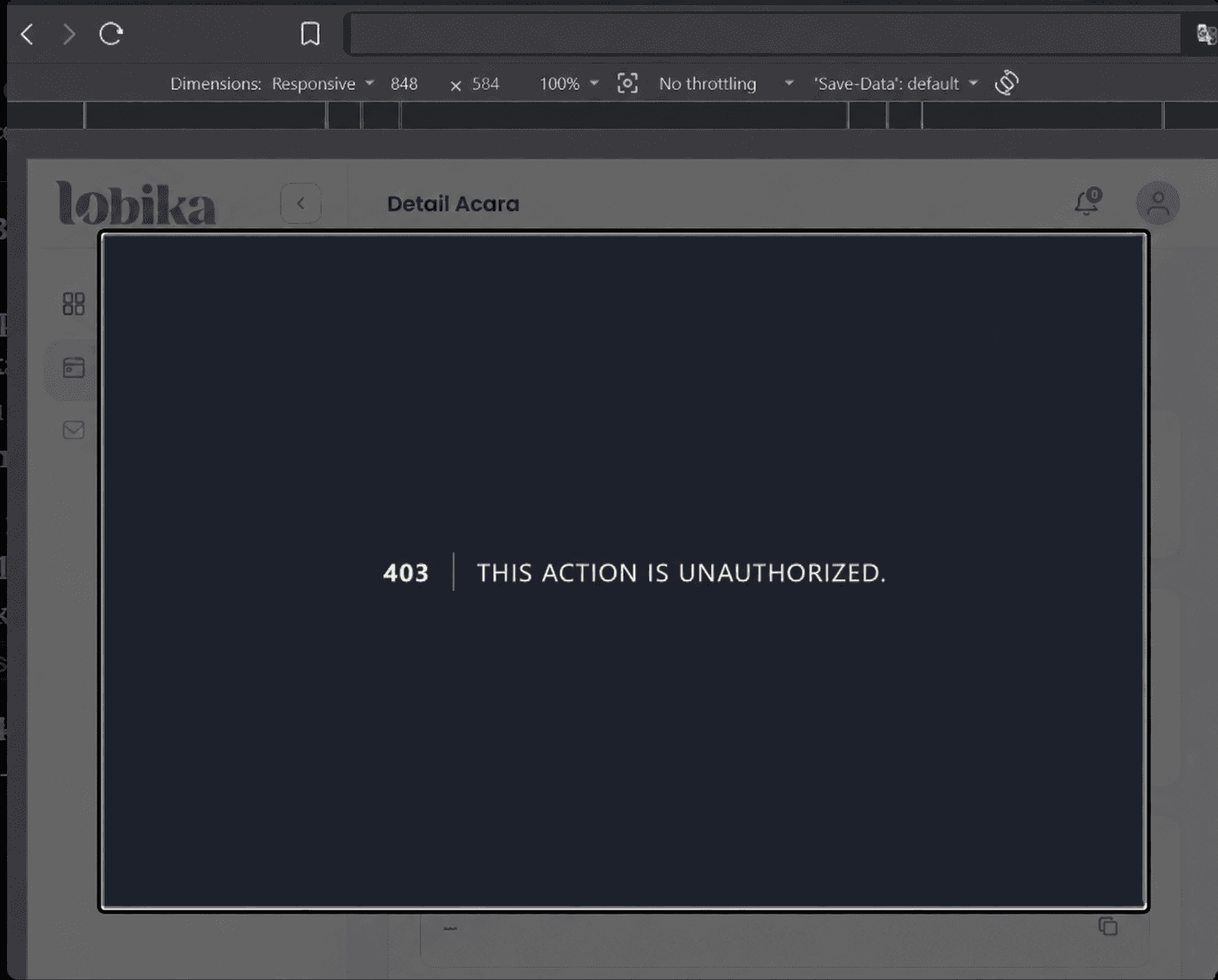Sanitized 403 authorization result from Lobika testing